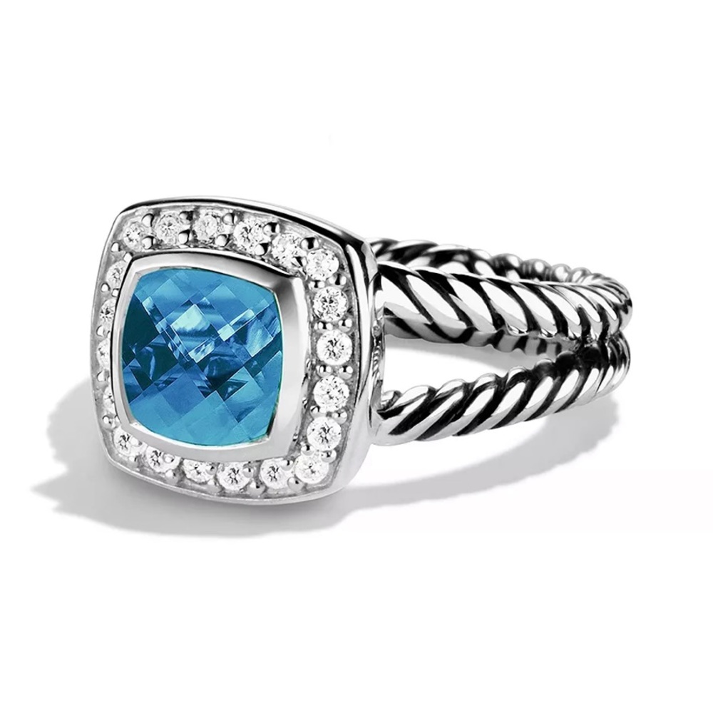 David Yurman Petite Albion Ring with Gemstone and Diamonds blue topaz